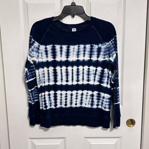 Old Navy | Women’s Navy Blue and White Tie-Dye Crewneck Pullover Sweatshirt XS